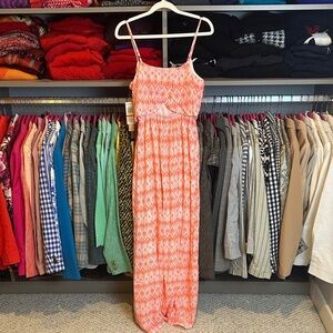 Takara coral/white adjustable strap elastic waist lined maxi dress size S NWT